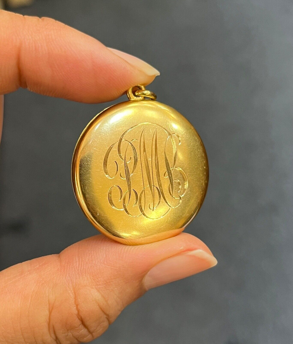 Antique Victorian 14K Yellow Gold DIamond Star Locket Pendant