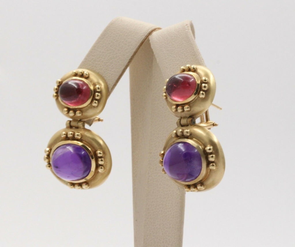 Vintage 14K Yellow Gold Hanging Tourmaline Earrings