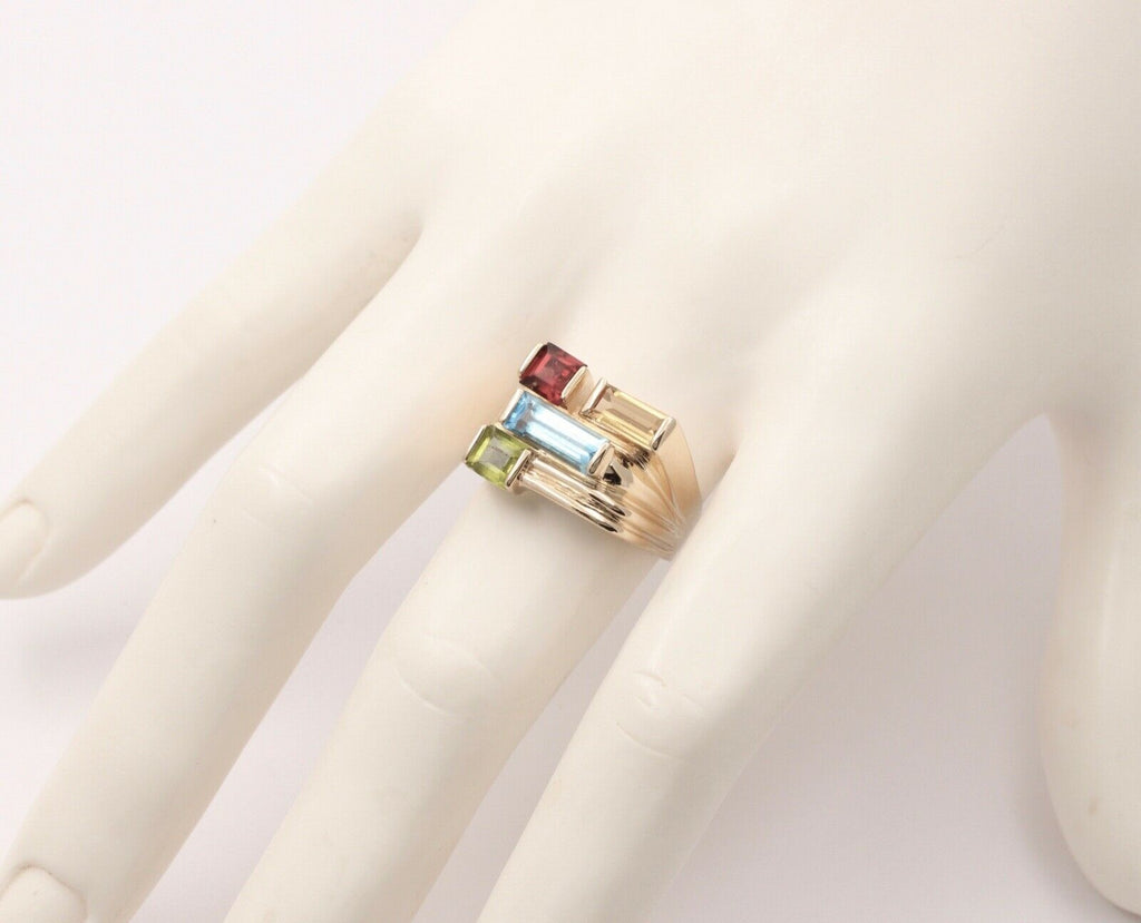Vintage Geometric Multi Stone 14K Yellow Gold Ring