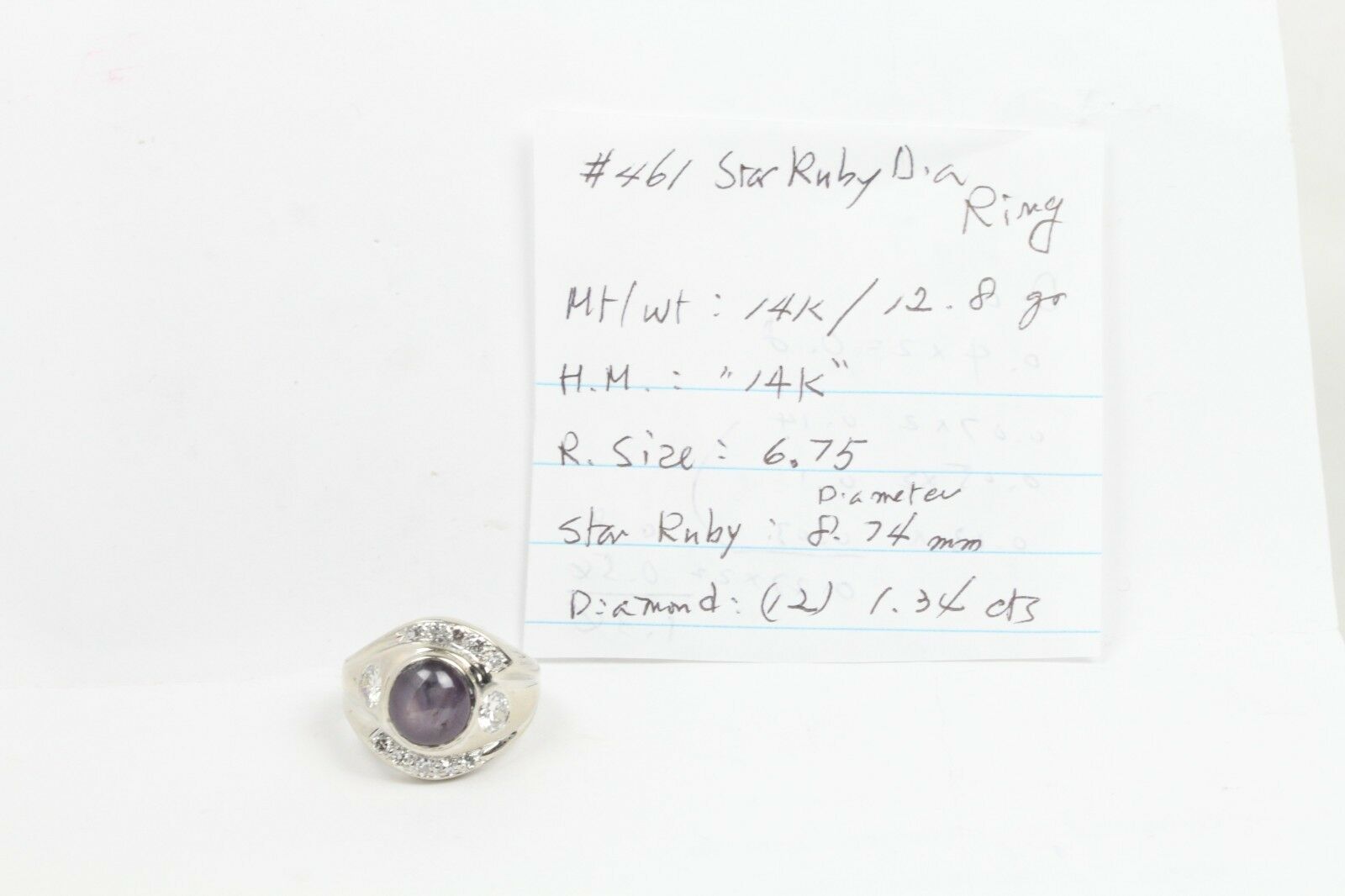 Vintage 14K White Gold Star Ruby Diamond Ring