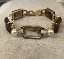 Load image into Gallery viewer, Vintage 14K Yellow Gold Smoky Topaz &amp; Pearl Bracelet
