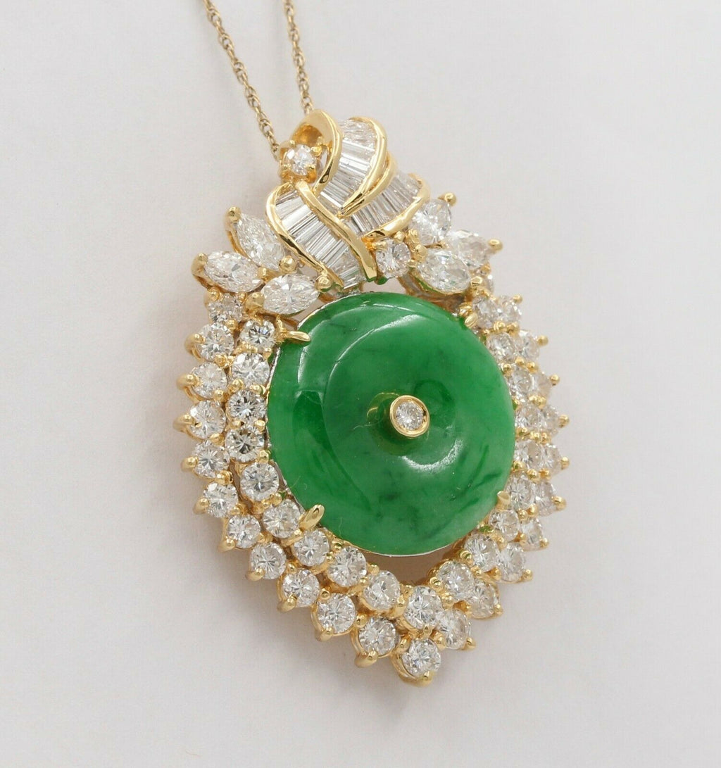 Vintage 18K Jade 6.5 Carat Diamond Heart Pendent