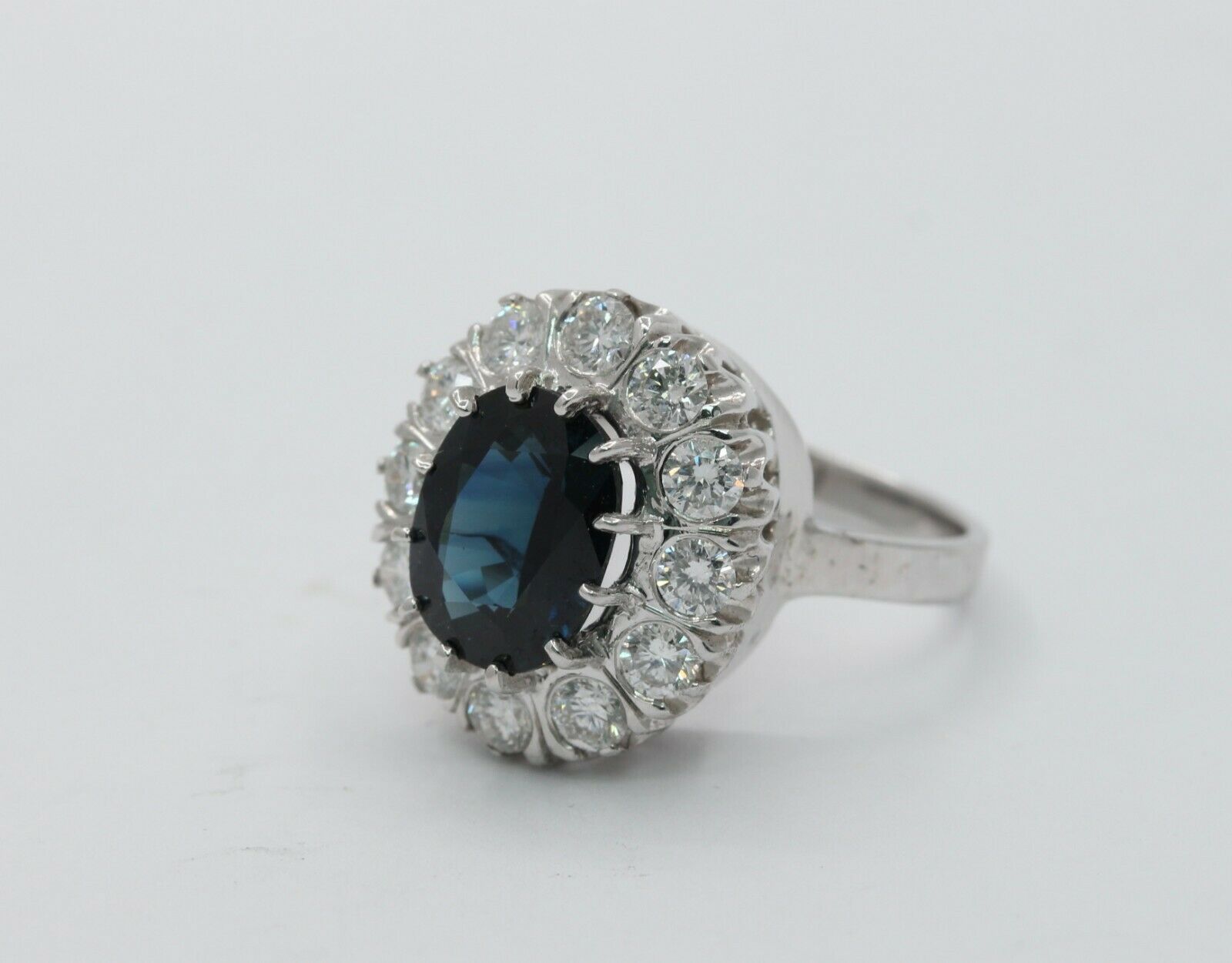 Vintage 14K White Gold Sapphire And  Diamond Halo Ring