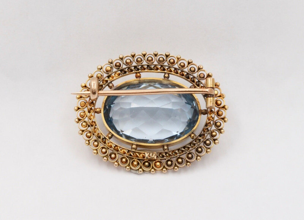 Antique Victorian Etruscan Revival Blue Spinel Brooch Pin