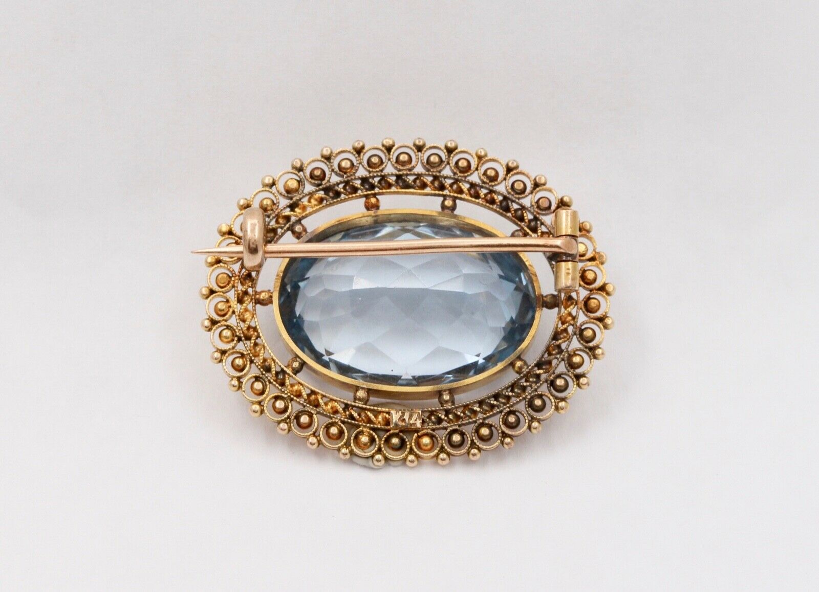 Antique Victorian Etruscan Revival Blue Spinel Brooch Pin