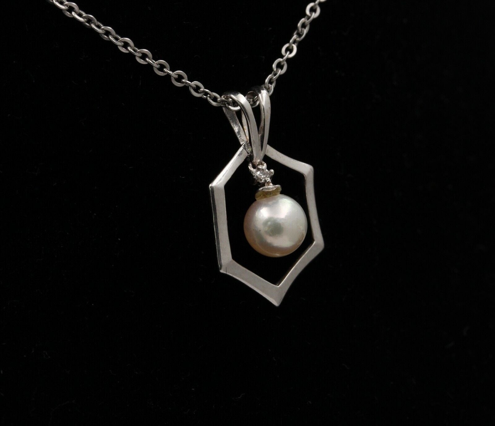 Estate 14K White Gold 6.5 mm Pearl Pendant, Bridal Jewelry.