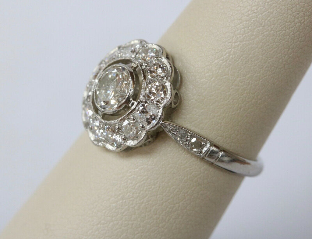 Brilliant French Art Deco Floral Ring Diamonds Platinum Ring