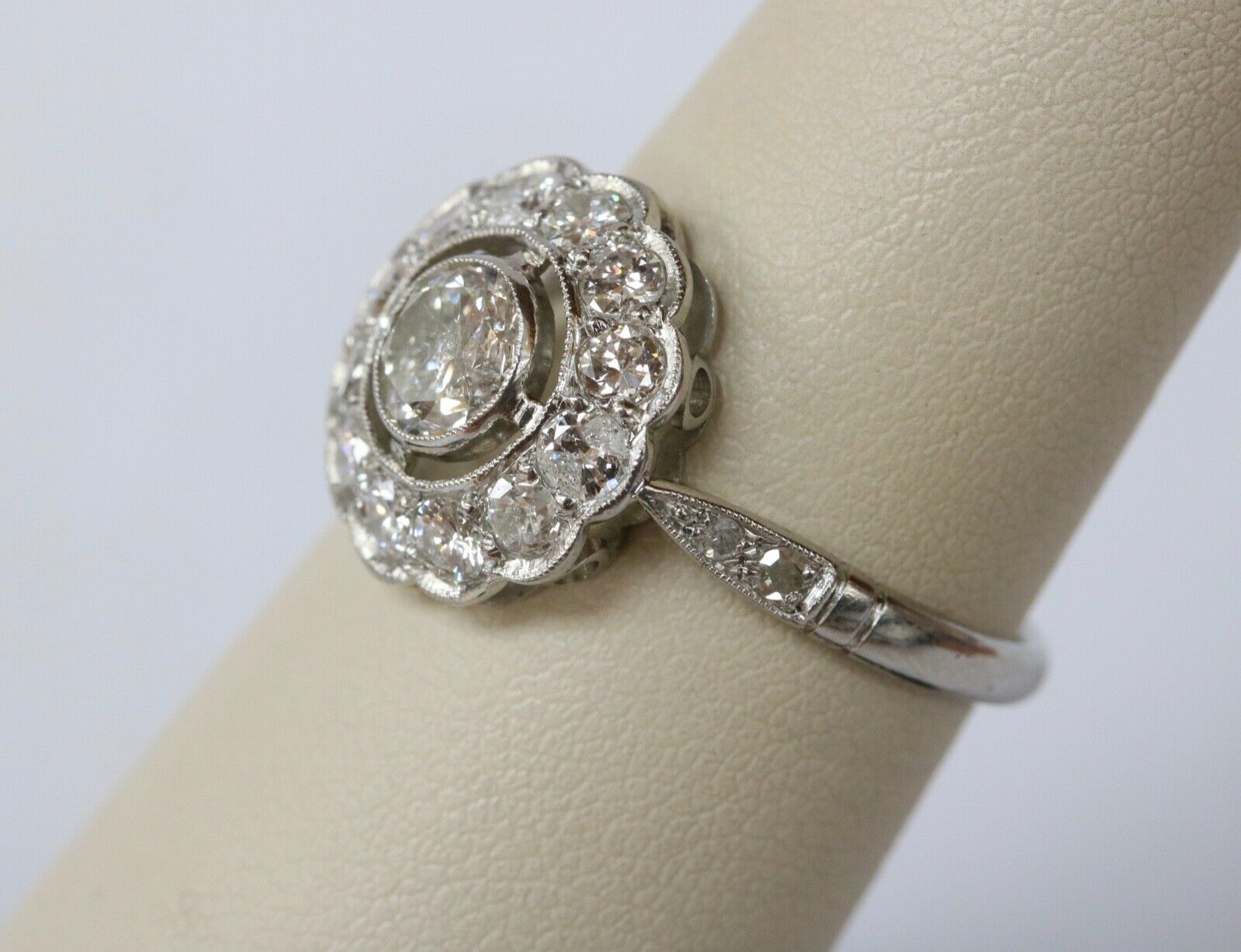 Brilliant French Art Deco Floral Ring Diamonds Platinum Ring
