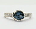 Vintage Art Deco Inspired 14K White Gold Sapphire Diamond Alternative Engagement Ri