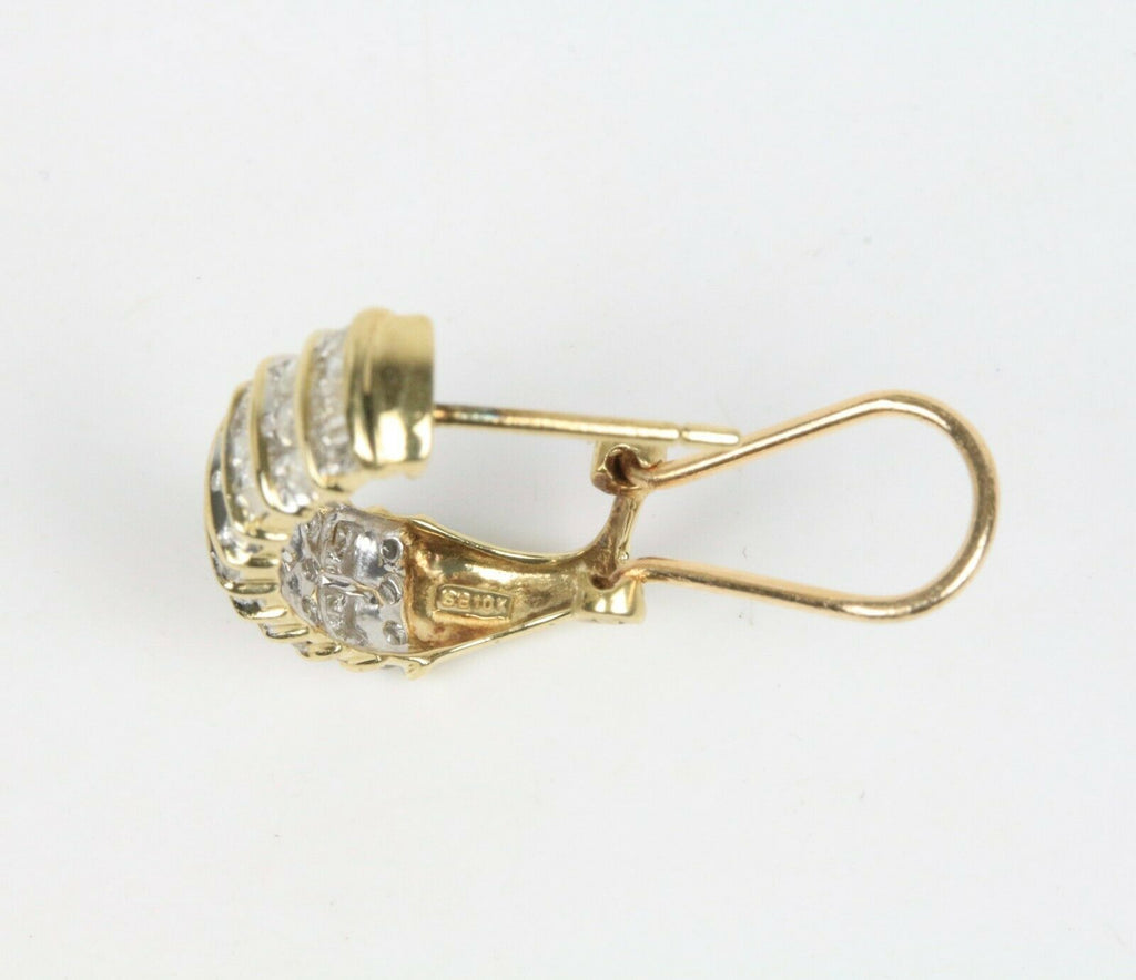 Vintage 10K Yellow Gold Diamond Hoop Earrings