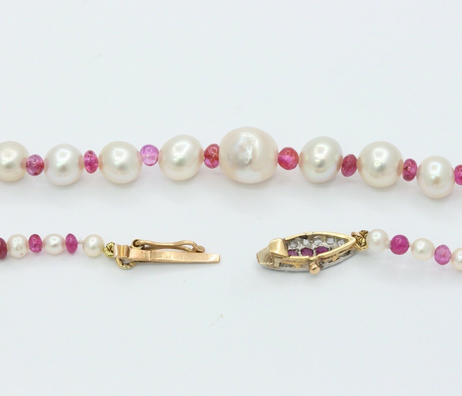 GIA Natural Pearls Rubies 18K White Yellow Gold Necklace