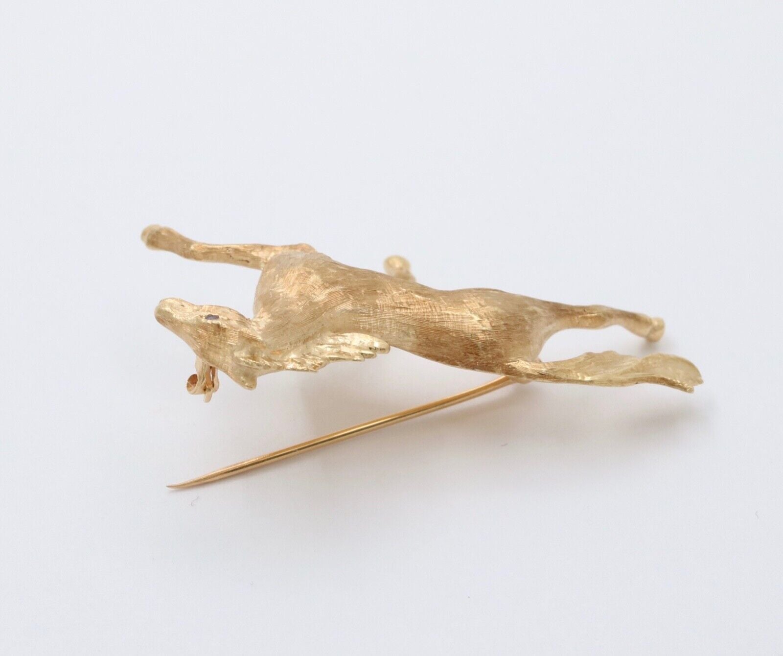 Vintage 14K Yellow Gold Sapphire Riding Horse Brooch