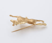 Load image into Gallery viewer, Vintage 14K Yellow Gold Sapphire Riding Horse Brooch
