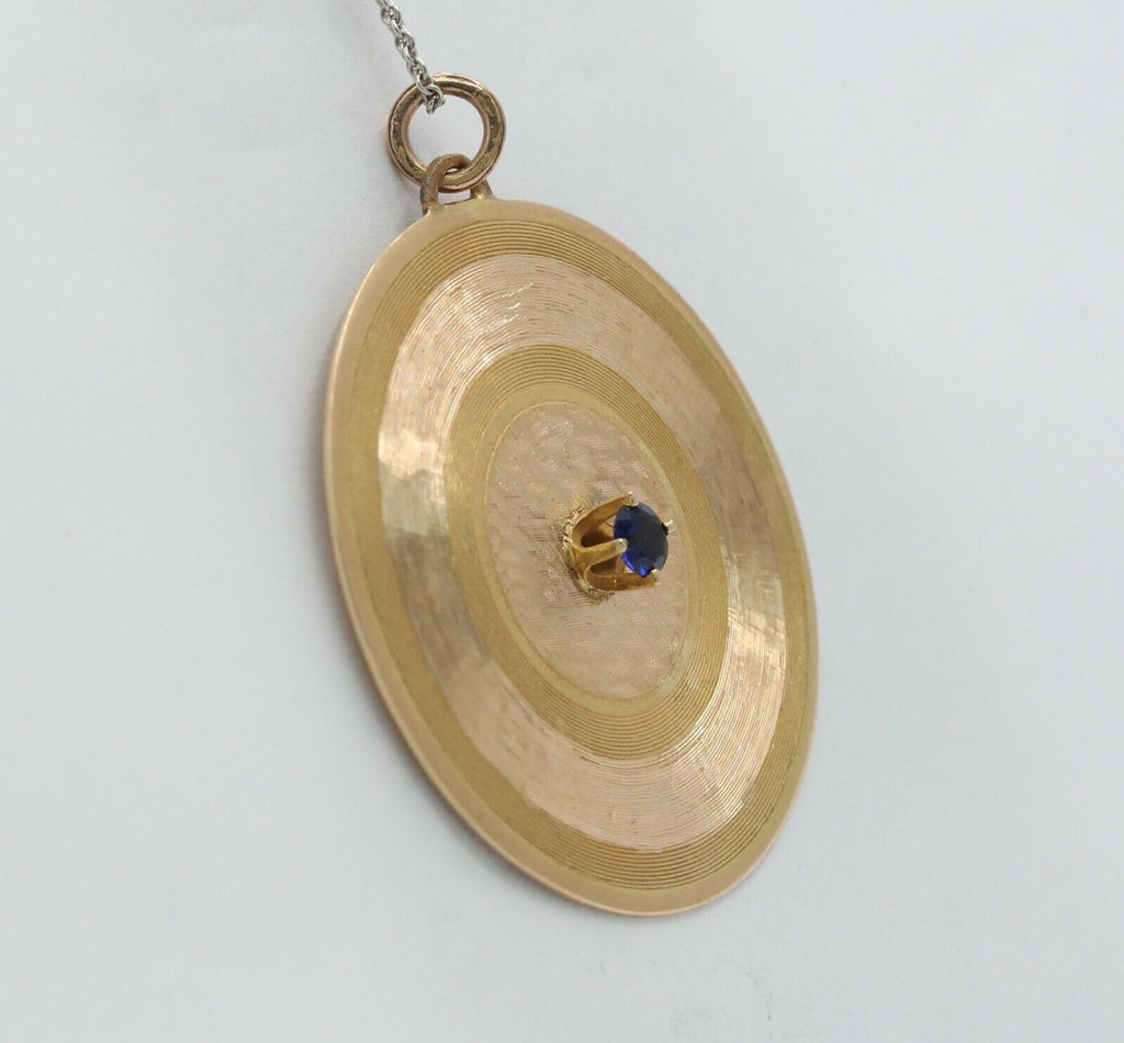 Vintage 14K Yellow Gold Sapphire Disk Pendant