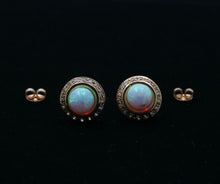 Load image into Gallery viewer, Vintage 14K Gold Opal, Diamond Halo Studs Earrings.
