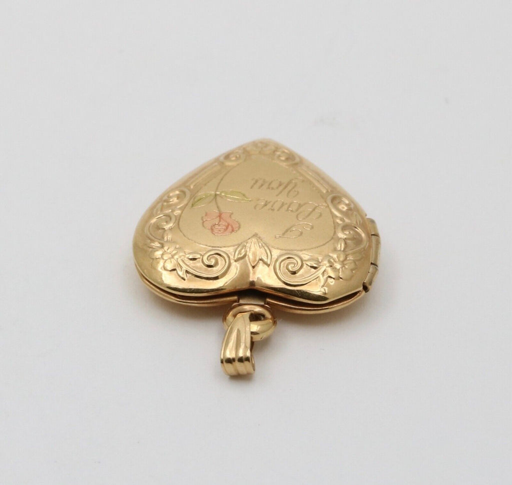 Vintage Heart "I Love You" 14K Yellow Pink Gold  Locket Pendant