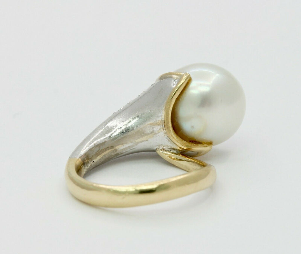 Vintage Platinum 18K Yellow Gold Diamond Pearl Cocktail Ring