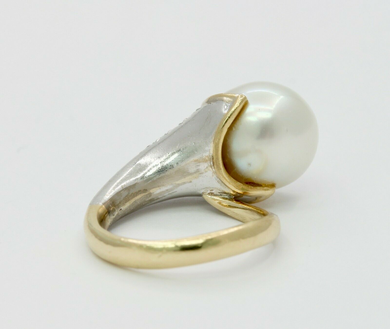 Vintage Platinum 18K Yellow Gold Diamond Pearl Cocktail Ring