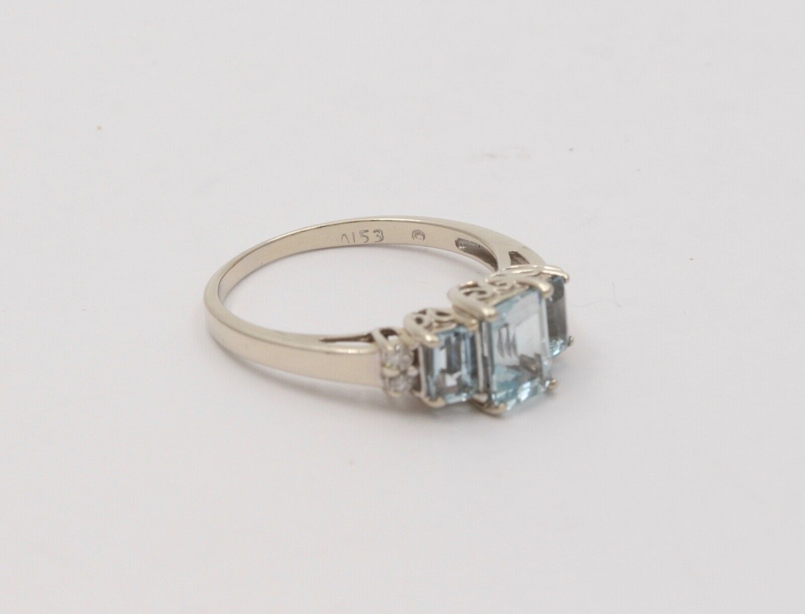 Estate Aquamarine and Diamonds 14K White Gold Ring