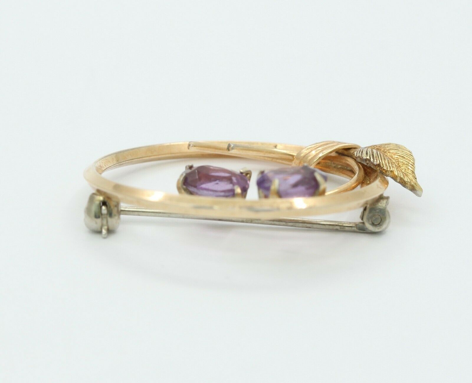 Vintage Gold Filled Amethyst Circle Floral Brooch