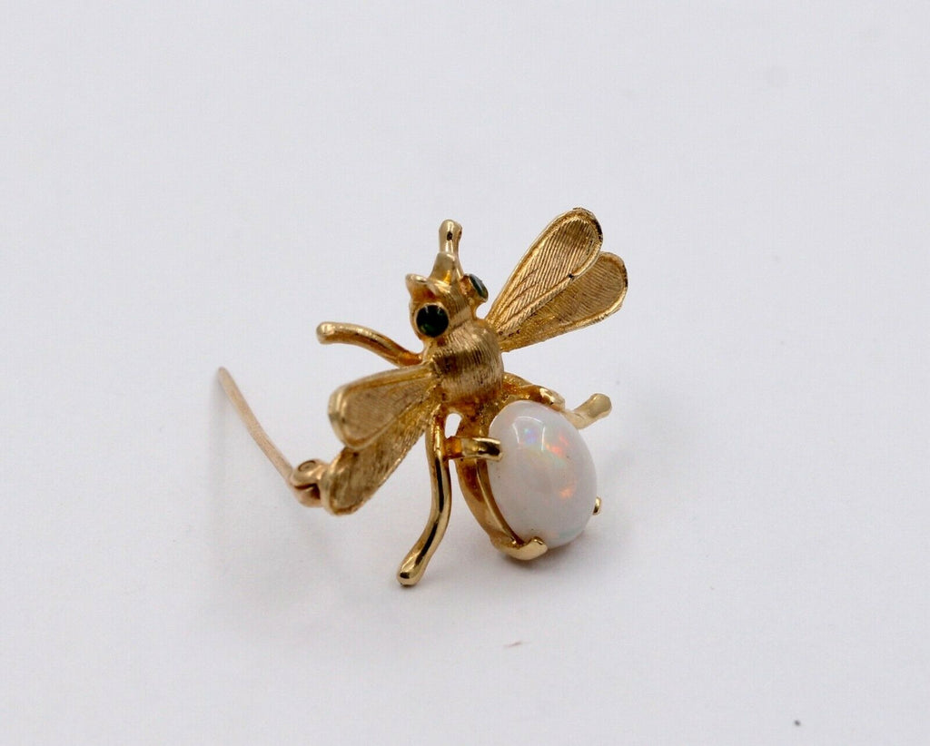 Vintage 14K Yellow Gold Opal Bee Brooch