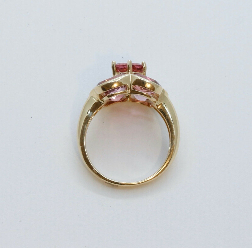 Vintage Pink Tourmaline Flower 14K Yellow Gold