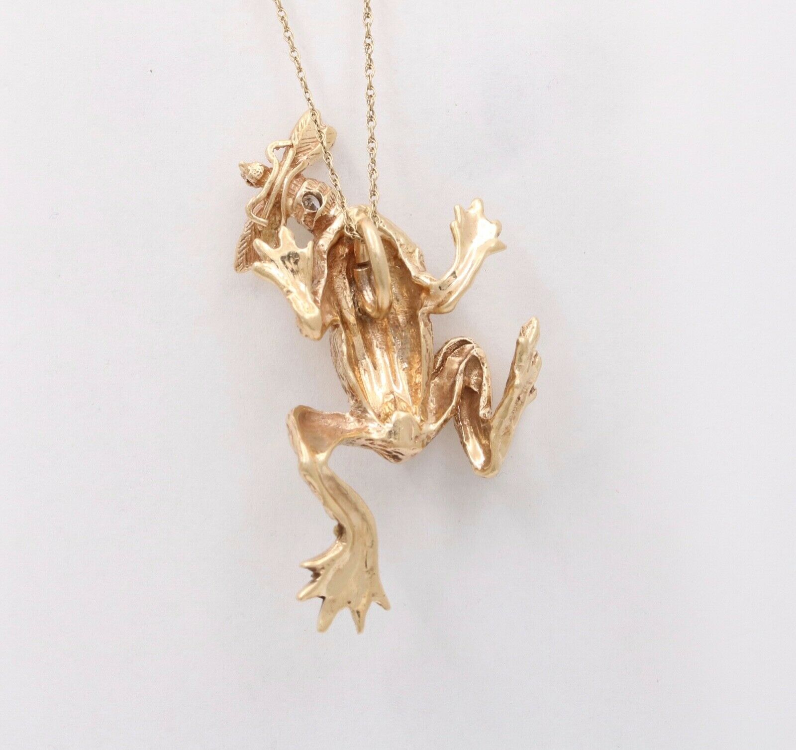 Vintage Frog Eating a Bee Diamond 14K Yellow Gold Pendant