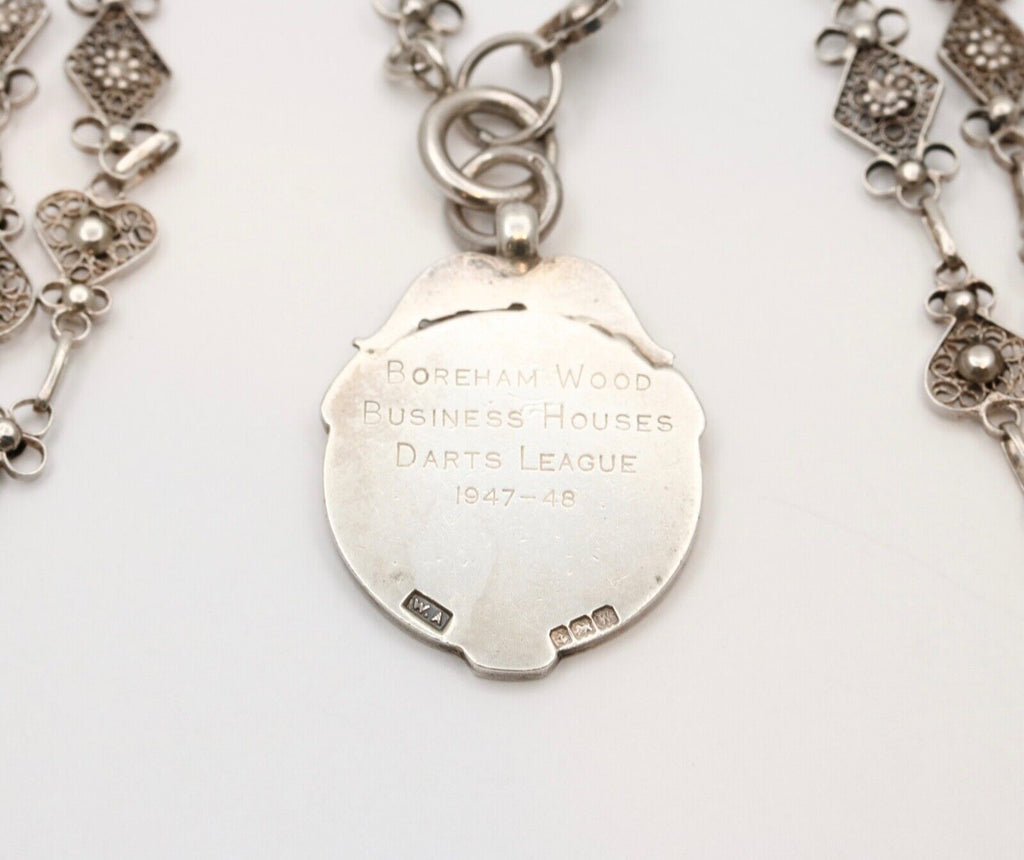 Vintage Sterling Silver French Style Filigree Chain And Darts Pendant Charm