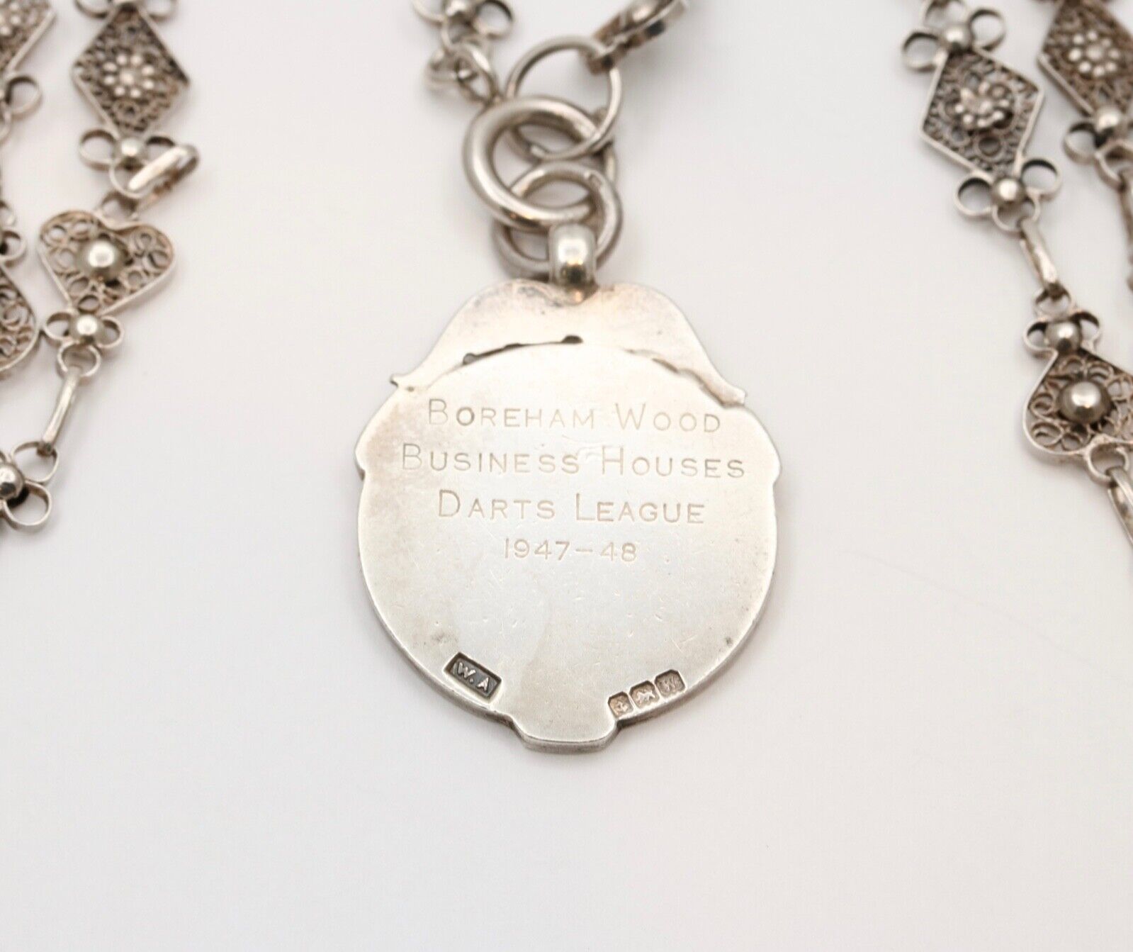Vintage Sterling Silver French Style Filigree Chain And Darts Pendant Charm