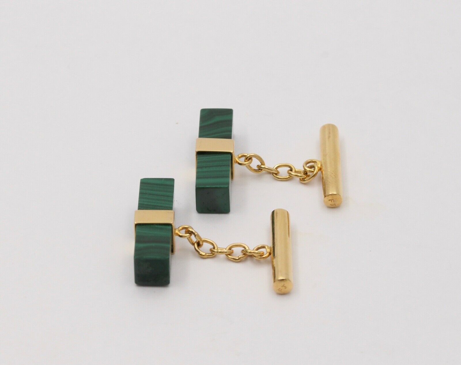 Vintage Handsome Green Malachite Yellow Gold Cufflinks, Man's Accessory.