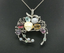 Load image into Gallery viewer, Vintage 18K White Gold Multi-Gemstone Diamond Brooch Pendant
