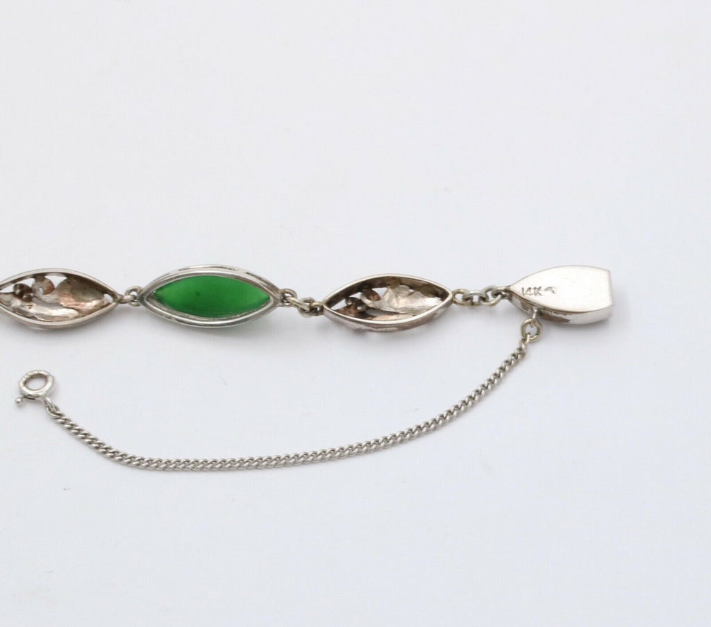 Vintage Green Jade 14K White Gold Bracelet