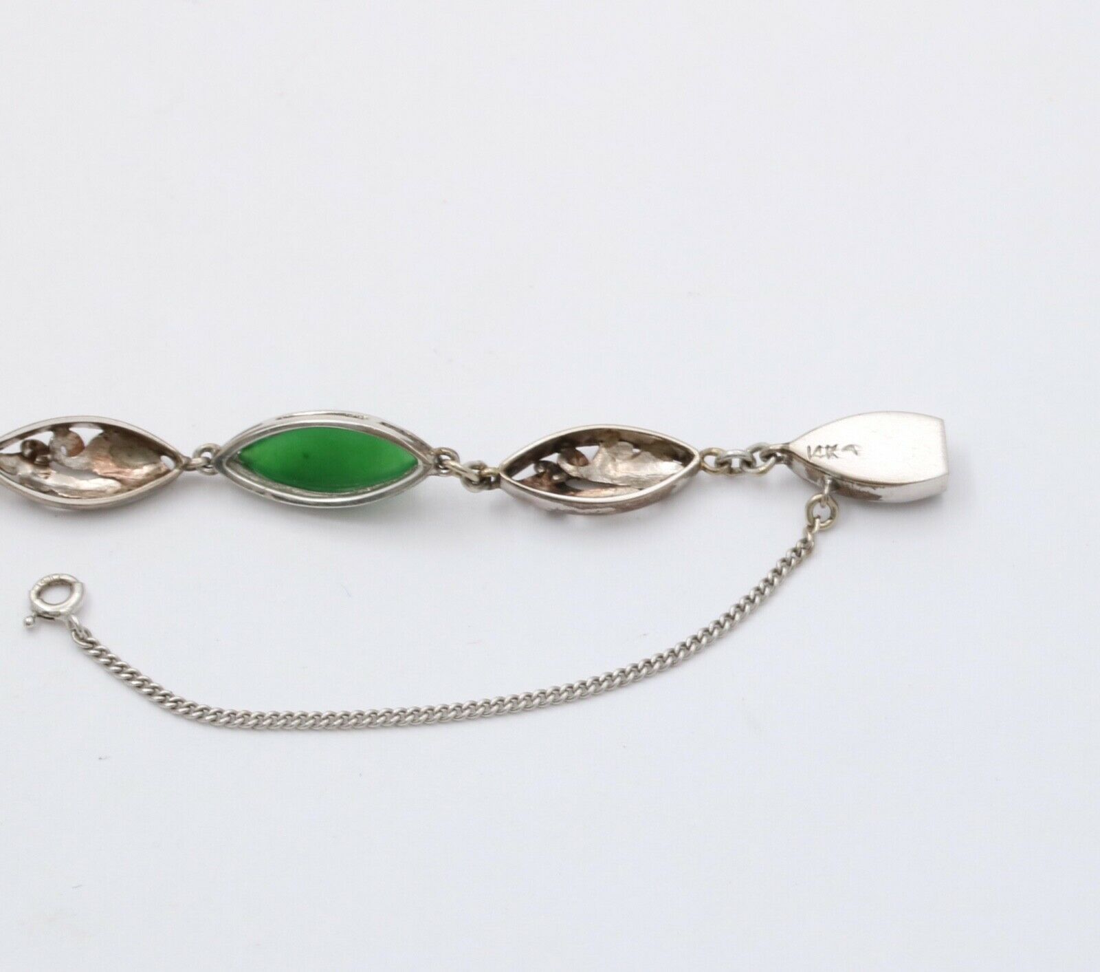 Vintage Green Jade 14K White Gold Bracelet