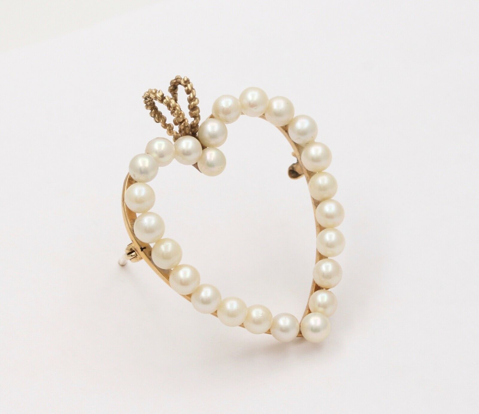 Vintage Heart 14K Yellow Gold Pearls Brooch Pendant