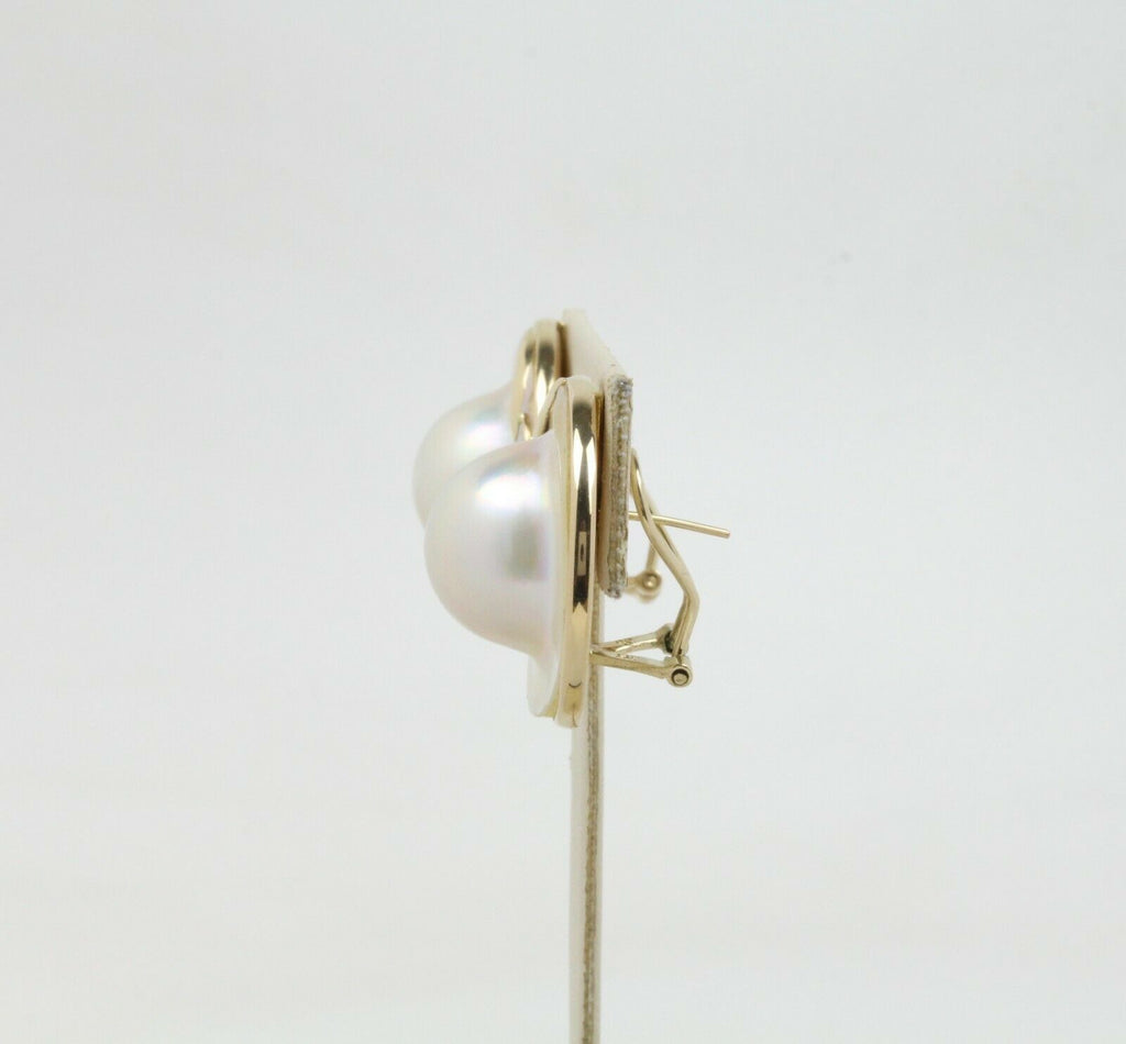Vintage 14K Yellow Gold Mabe Pearl & Diamond Clip Earrings