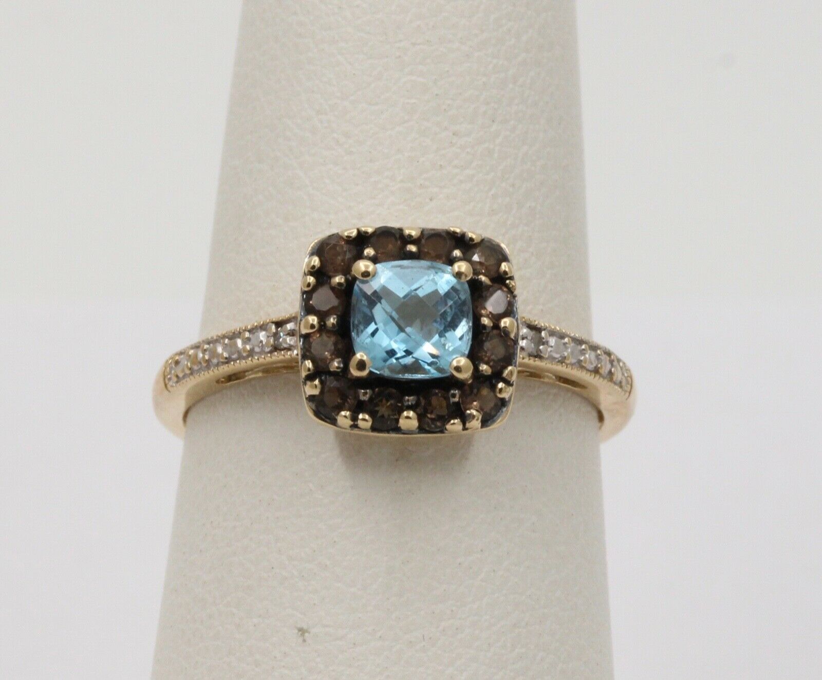 Vintage Stunning Blue Topaz Ring with Smokey Topaz Halo