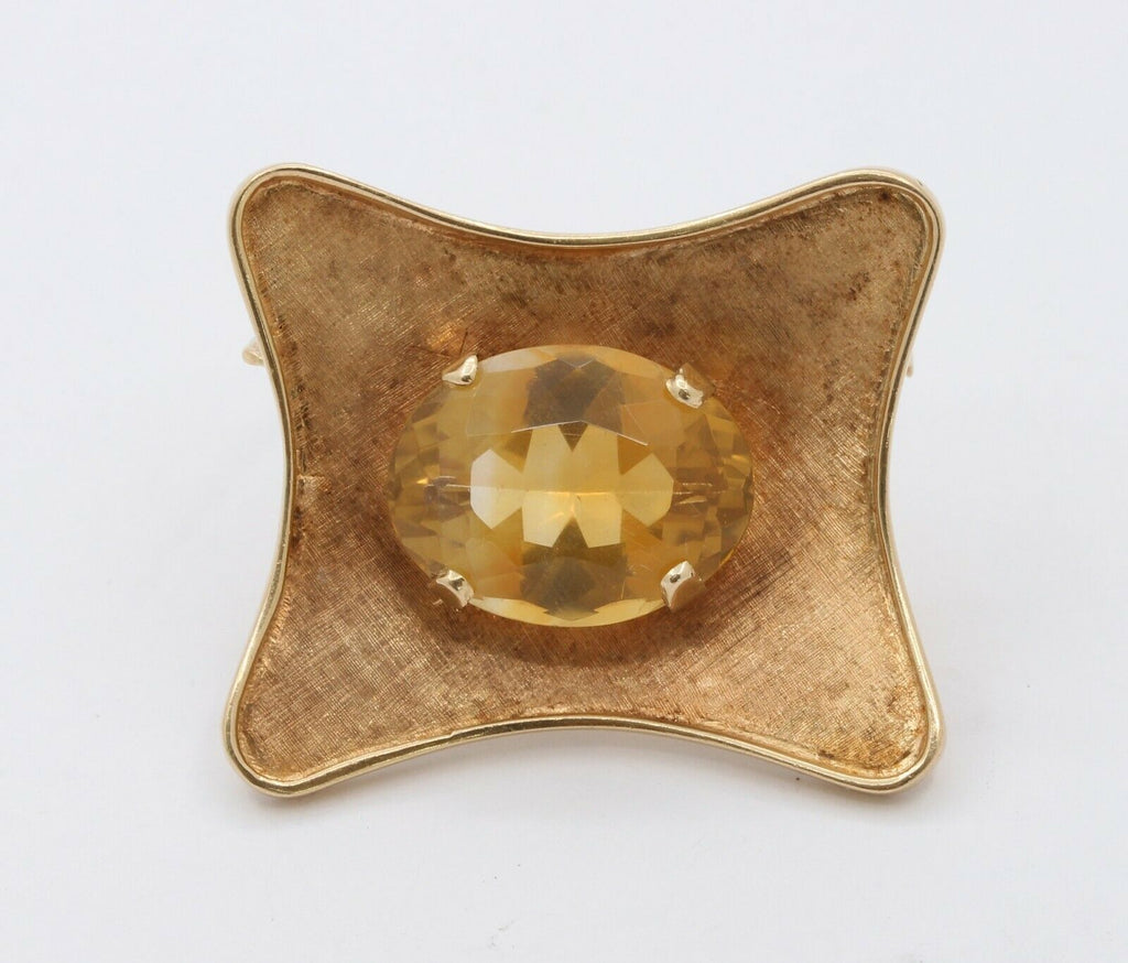 Vintage Heavy 18K Yellow Gold 20+ Carat Citrine Brooch