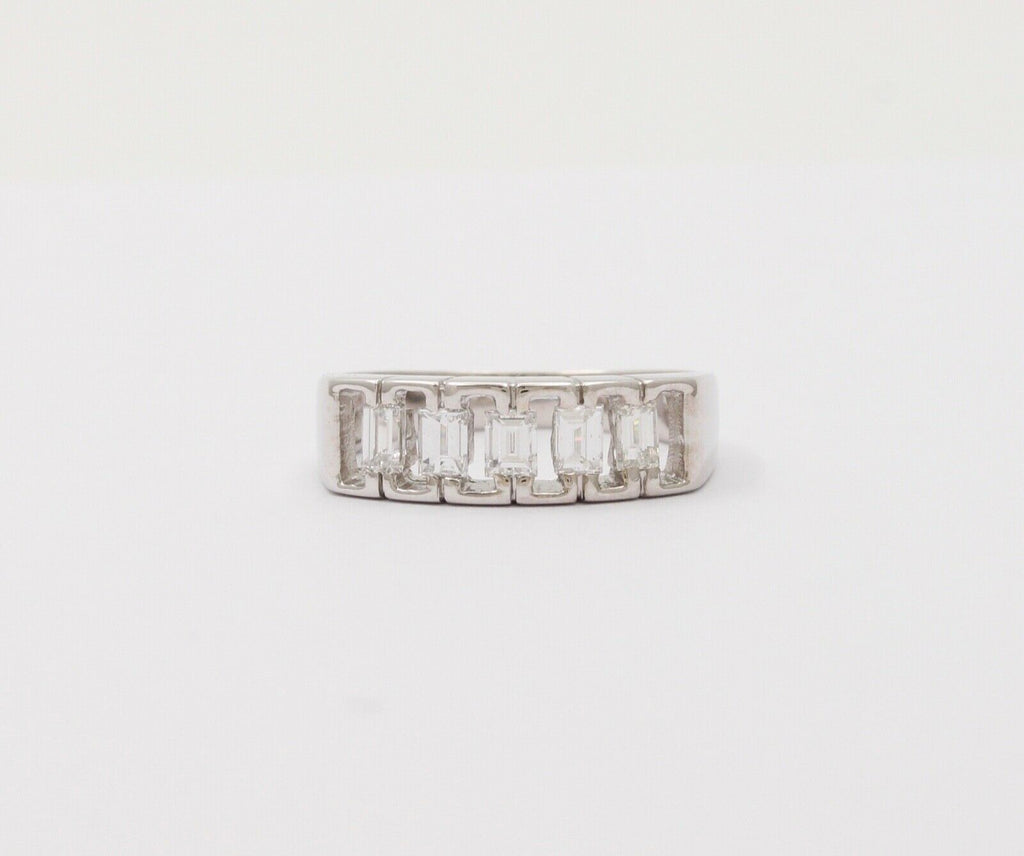 Vintage Emerald Cut Diamond Half Eternity 18K White Gold Ring Band