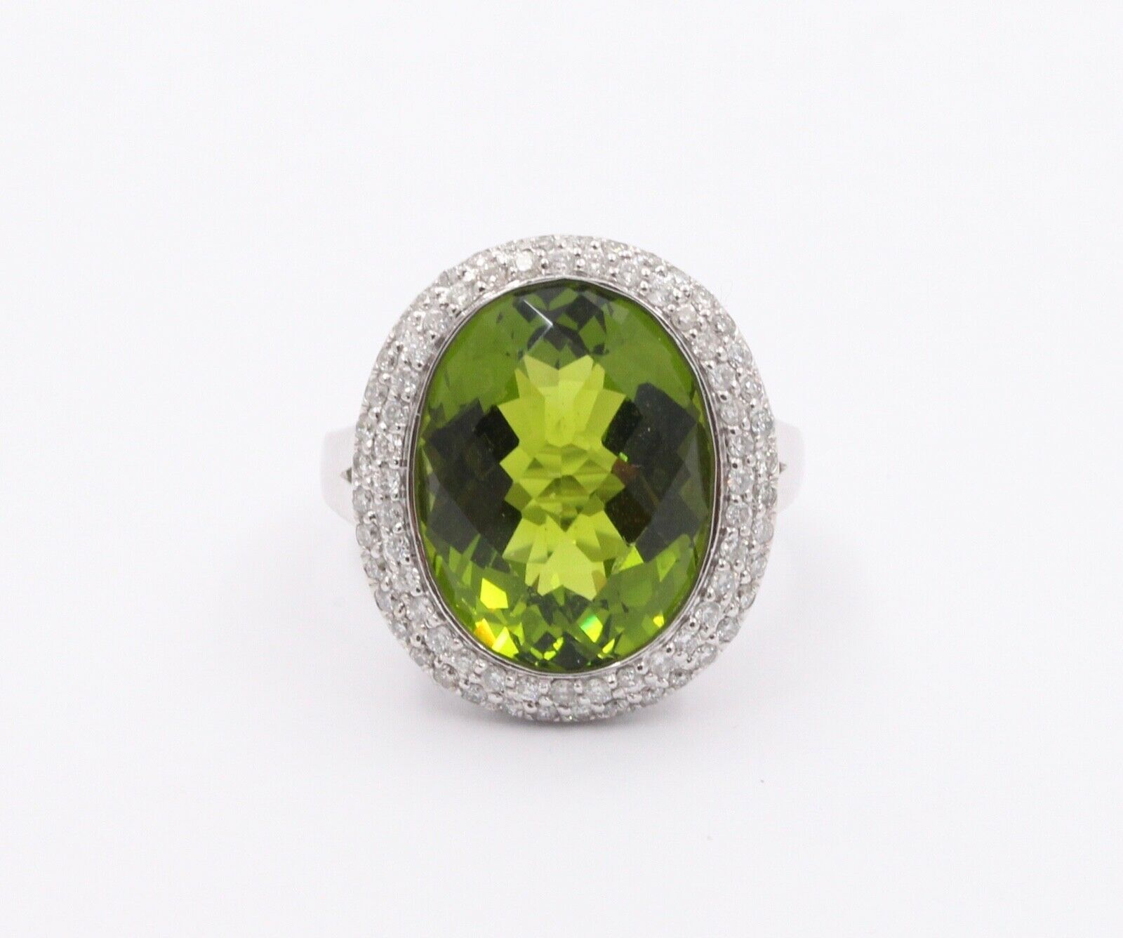 Vintage Peridot Diamonds 14K White Gold Cocktail Ring