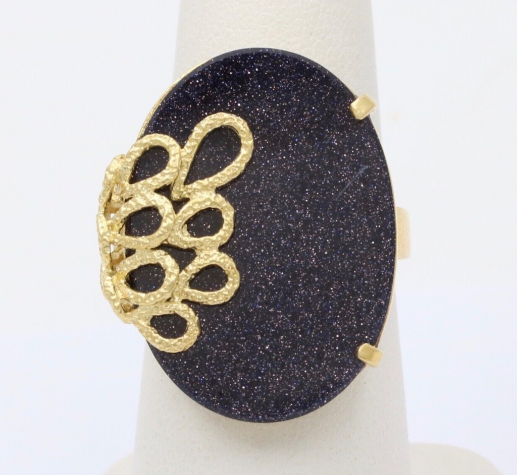 Vintage 18K Yellow Gold Blue Goldstone Statement Ring