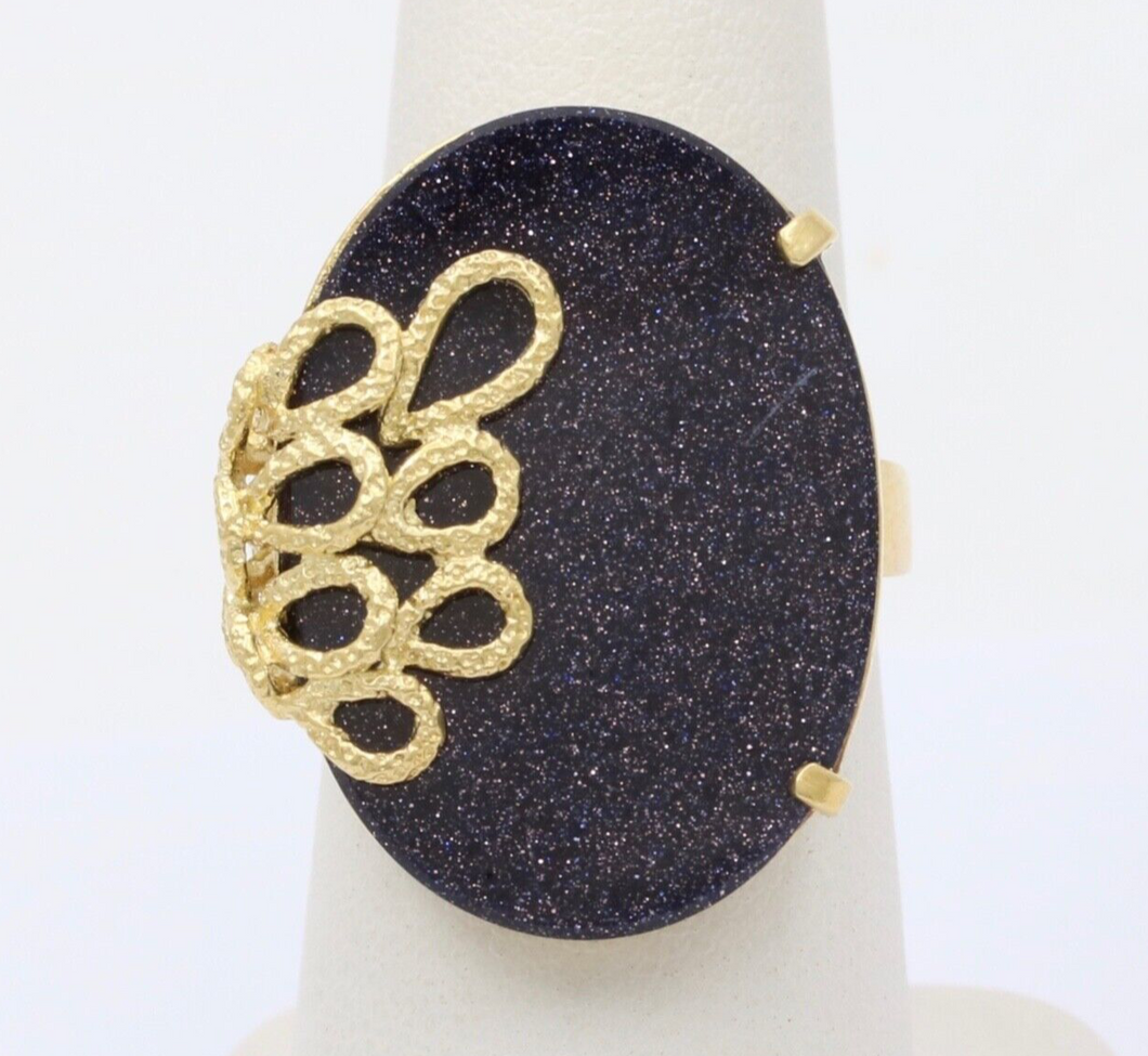 Vintage 18K Yellow Gold Goldstone Statement Ring