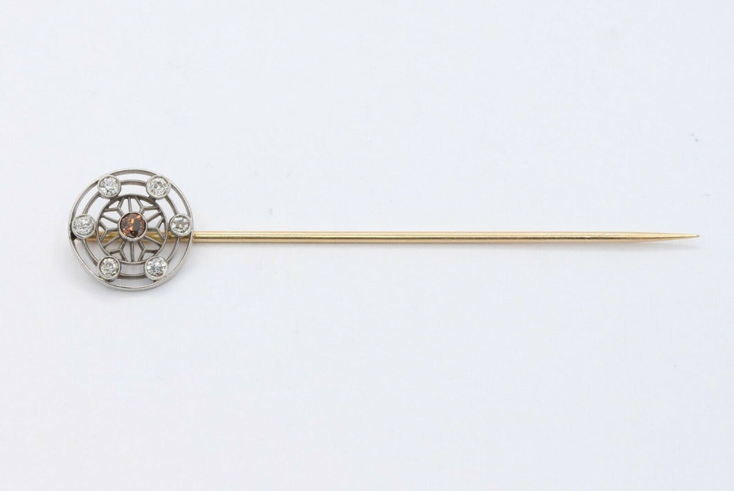 Victorian Platinum and 14K Yellow Gold Diamond Stick Pin