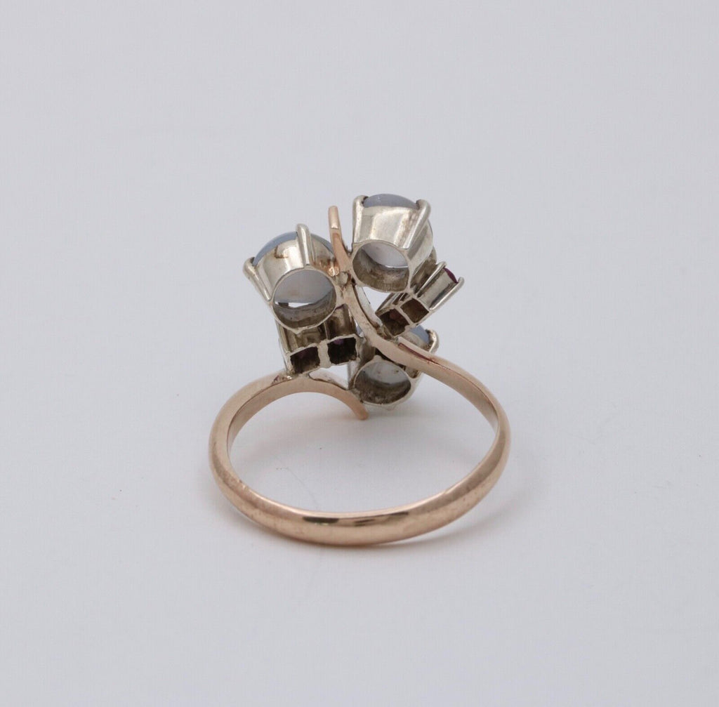 Vintage Retro 14K Star Sapphire And Ruby Bypass Ring
