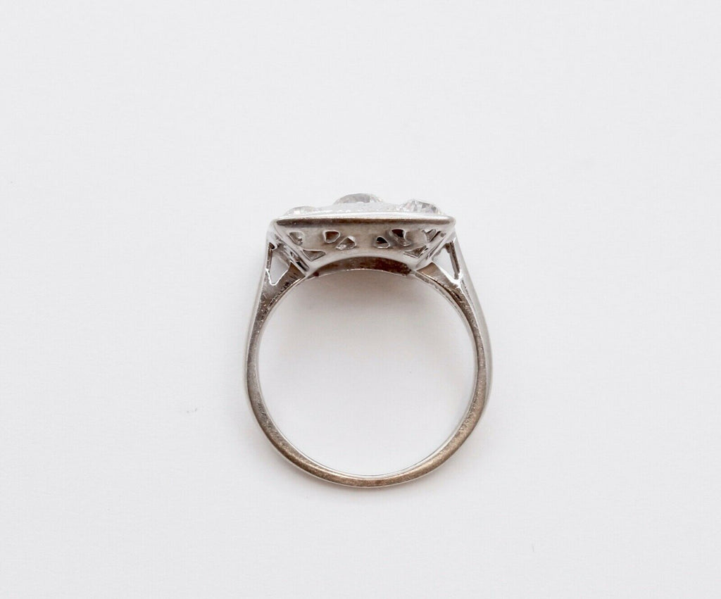 Art Deco Geometric Rope Filagree Diamonds 14K White Gold Ring