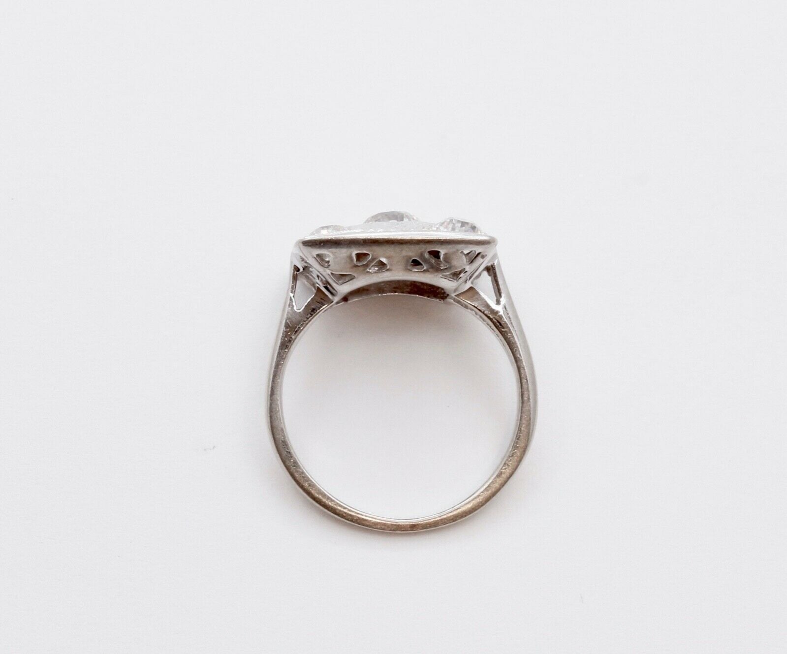 Art Deco Geometric Rope Filagree Diamonds 14K White Gold Ring