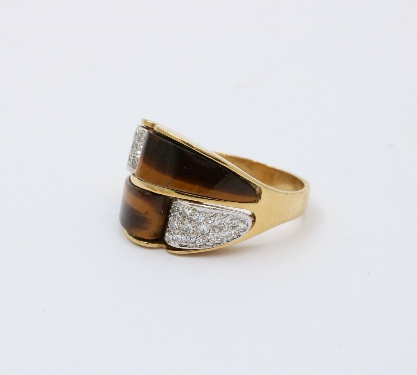 Vintage Italian Tiger's Eye Diamonds 18K Yellow Gold Ring