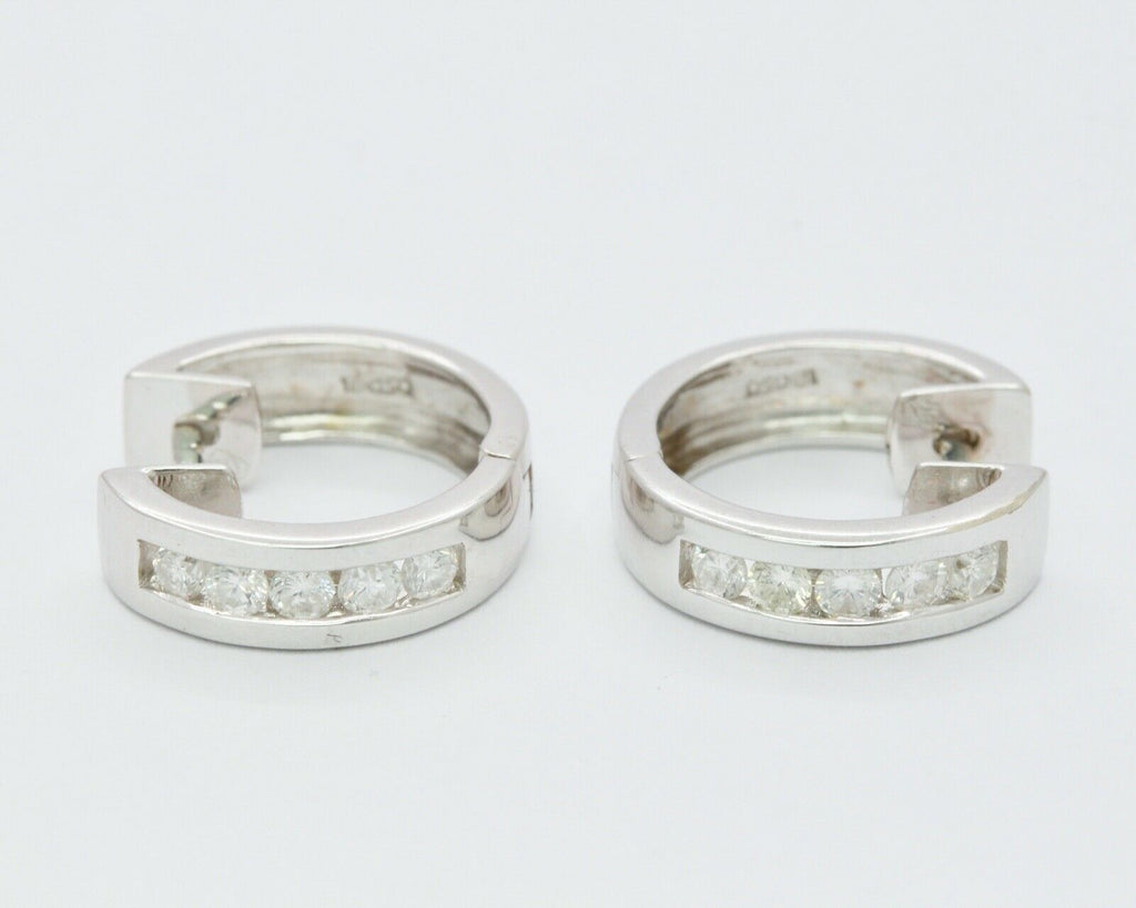 Vintage 18K White Gold Mini Channel-Set 0.84 Cts Diamond Mini Hoop Earrings