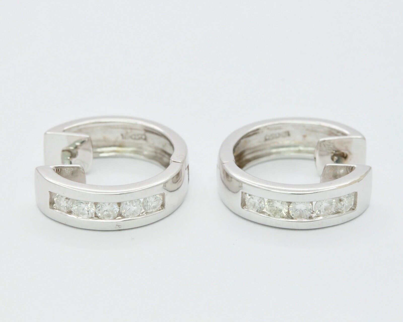 Vintage 18K White Gold Mini Channel-Set 0.84 Cts Diamond Mini Hoop Earrings