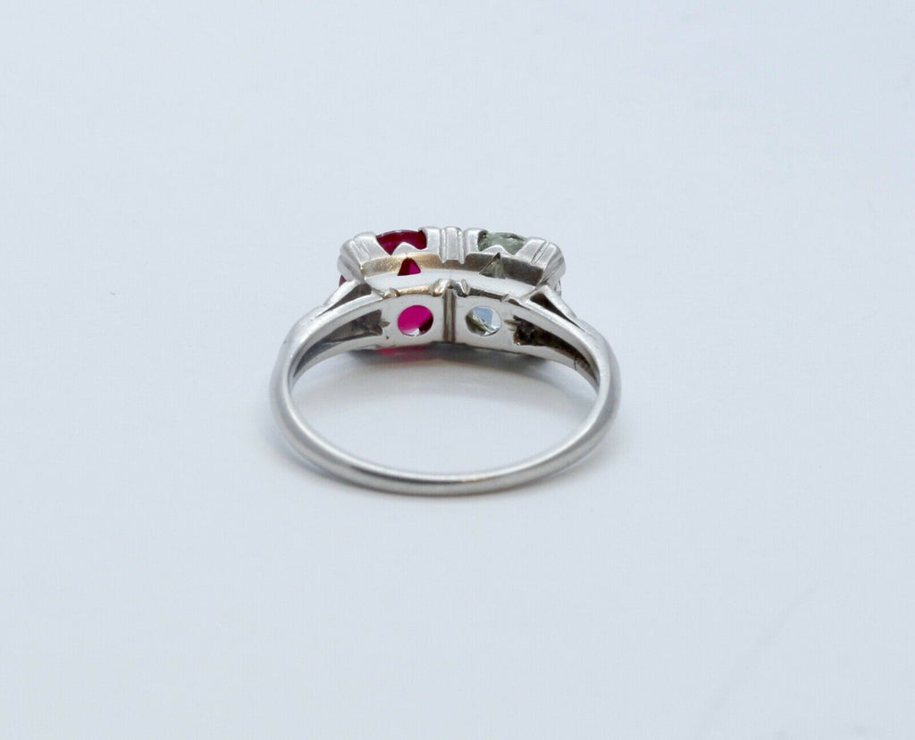 Art Deco Ladies Large Diamond Ruby Platinum Ring