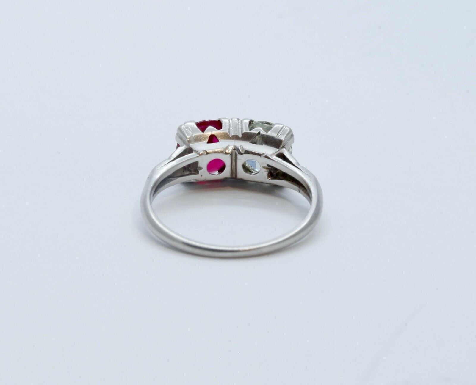 Art Deco Ladies Large Diamond Ruby Platinum Ring